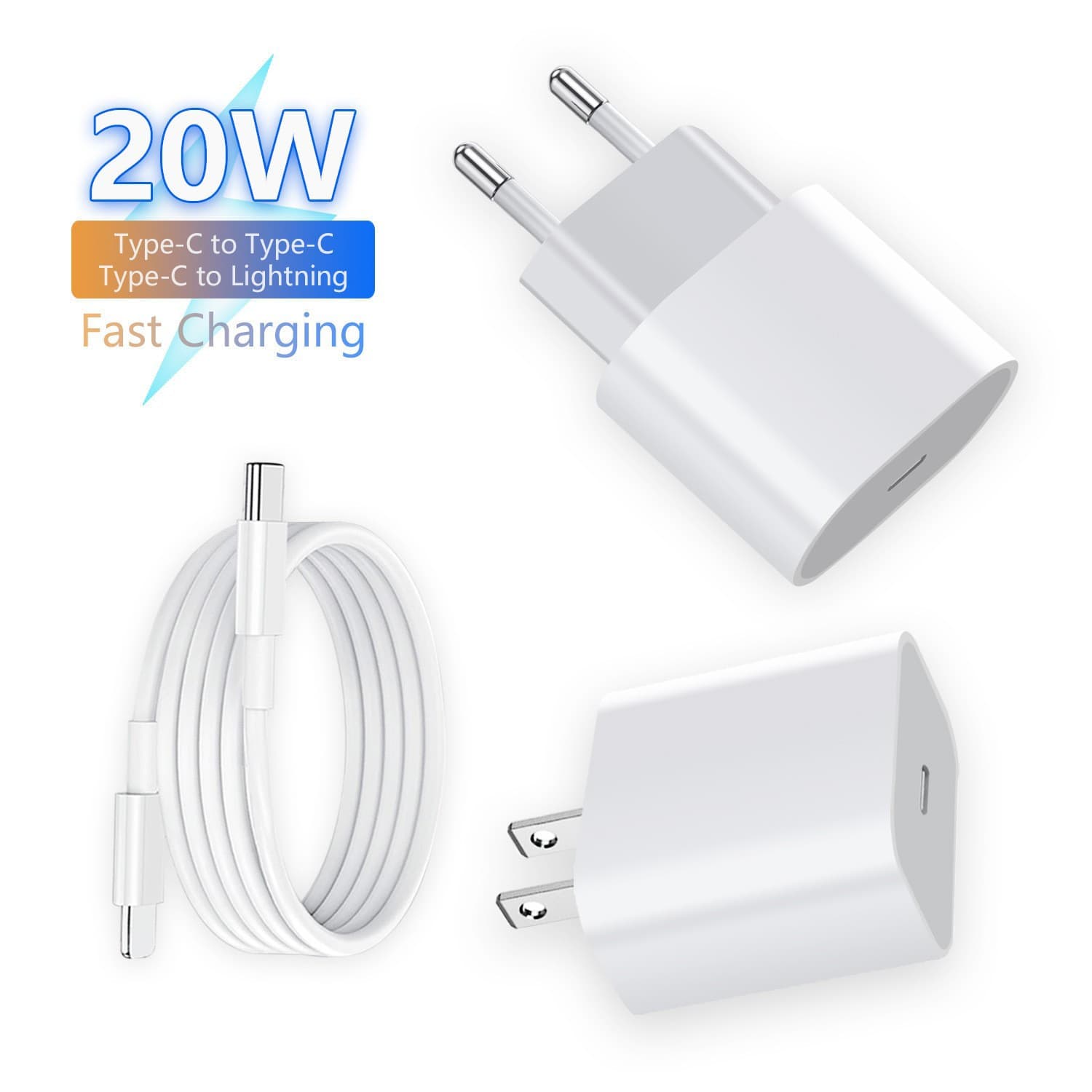 iPhone Fast Charging Kit Apple Charger PD 20W Charging Head Set 13 Charging Head Type-C Charging Cable