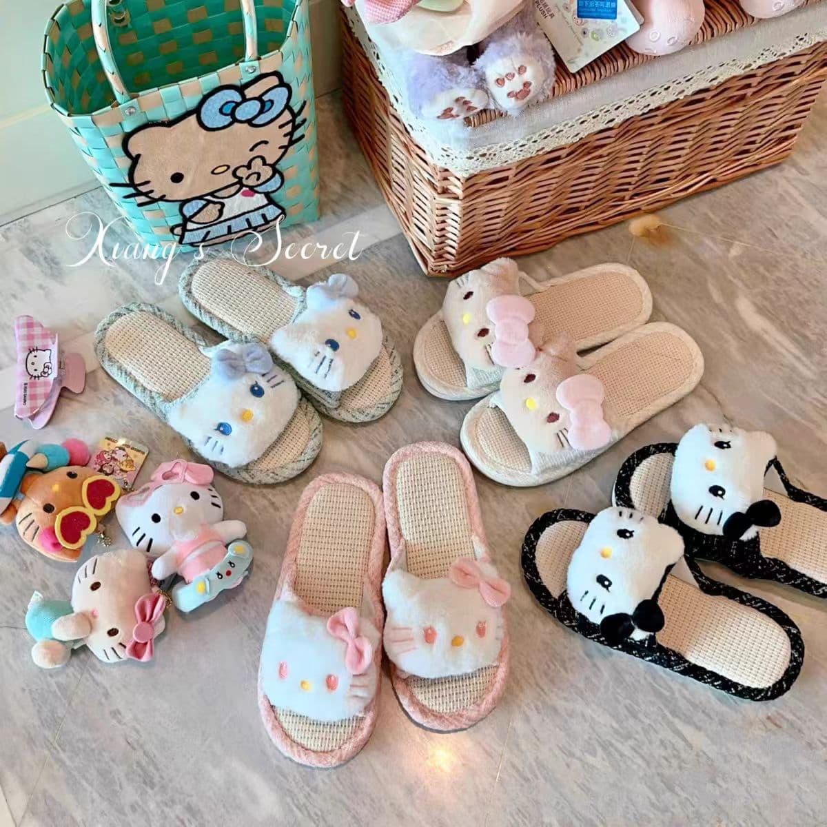 Japanese Cute Linen Kitty Fabric Summer Slippers, Home Breathable Sweat-Absorbing Non-Slip Cloud-Like One-Strap Slippers