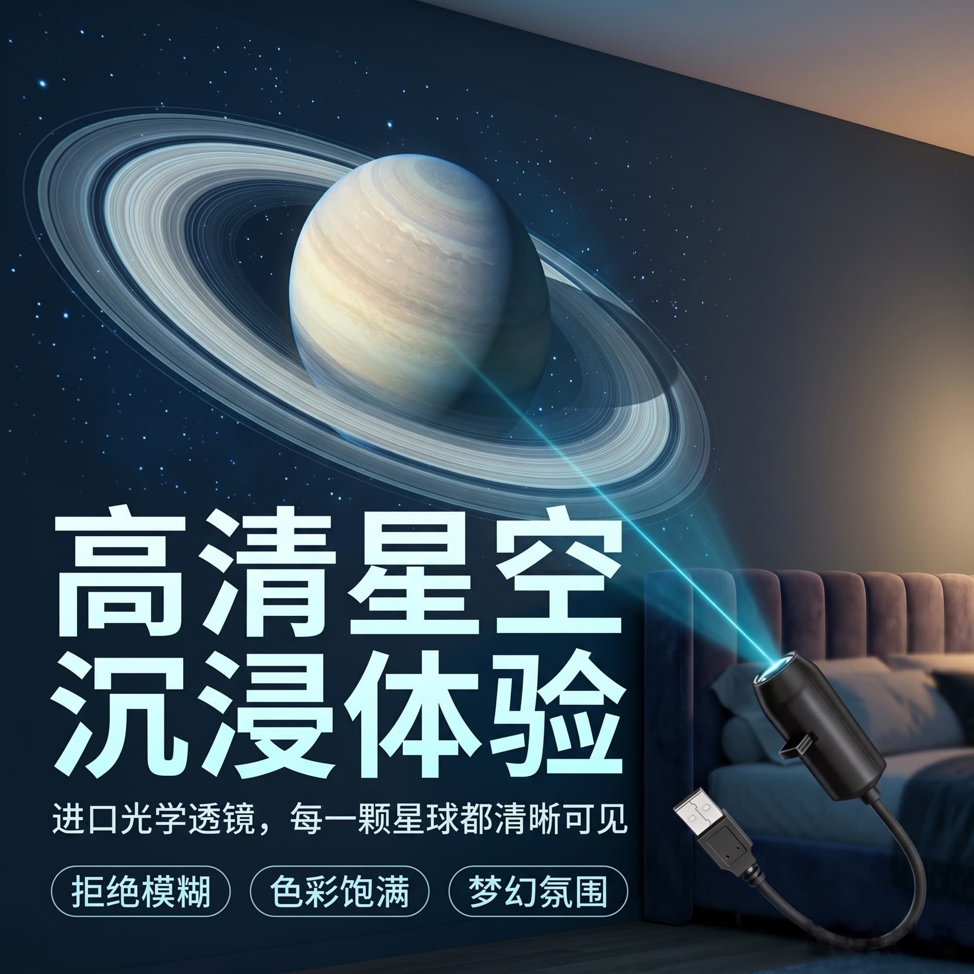 New starry sky lamp creative planet moon lamp bedroom starry sky projection popular night light LED background atmosphere light