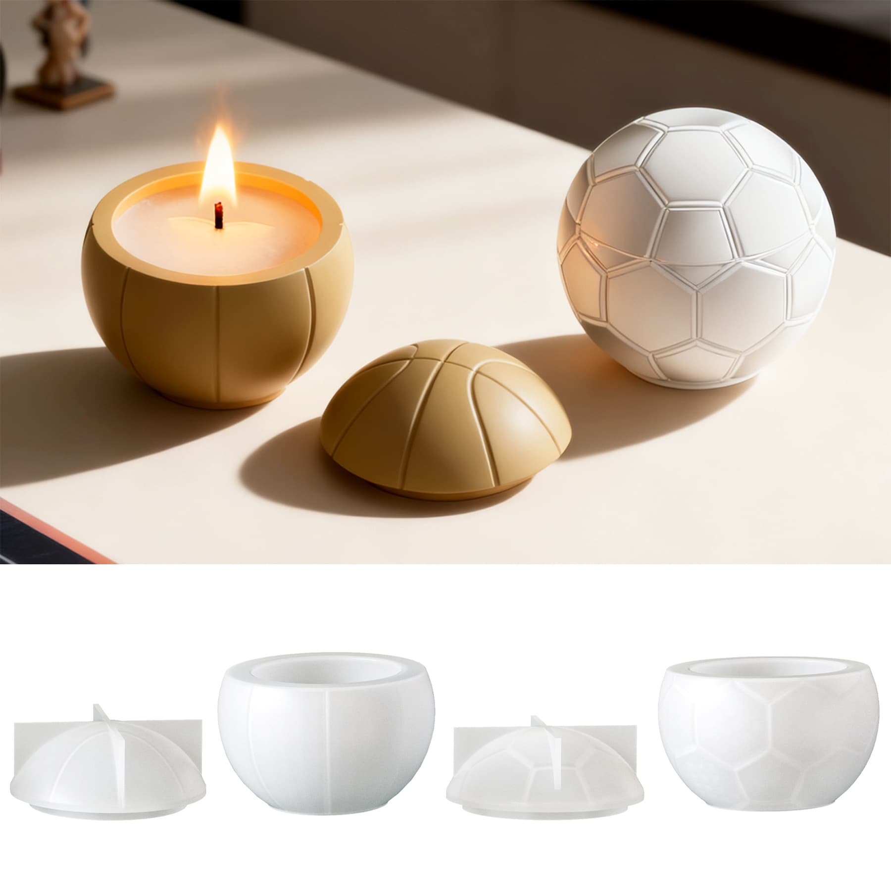 Zongbo Silicone Sports Style Soccer Basketball Storage Jar Mold Scented Candle Cup Plaster Silicone Mold