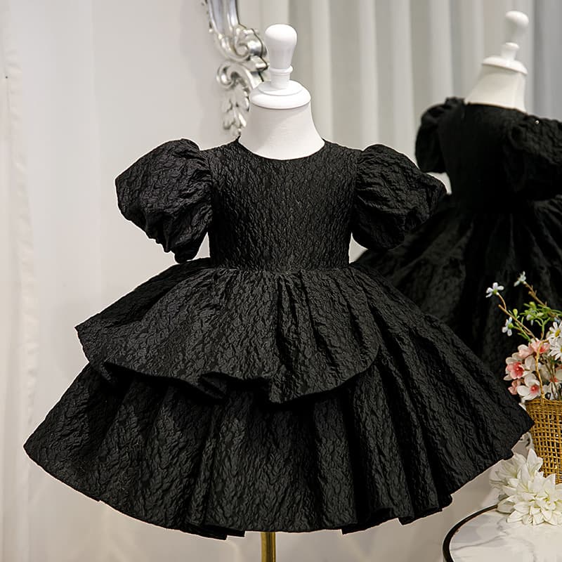 Children's Formal Black Dress Little Girl Host Catwalk Piano Performance Dress Girls Birthday Party Princess Dress