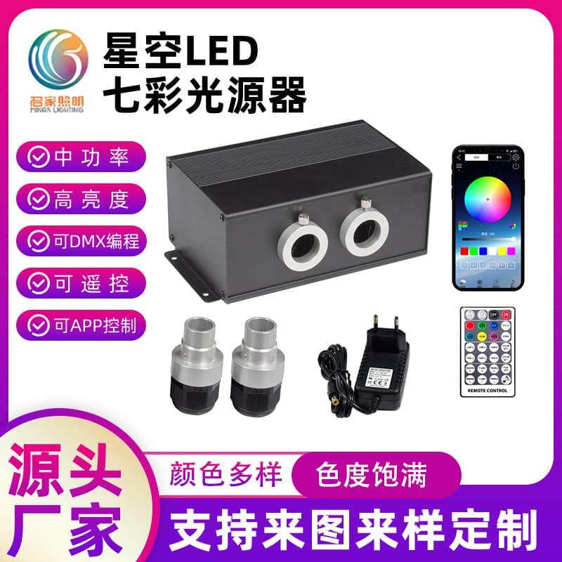 LED Multicolor Fiber Optic Light Source with Remote Control for Media Room Meteor Effect and Customizable Projection Patterns