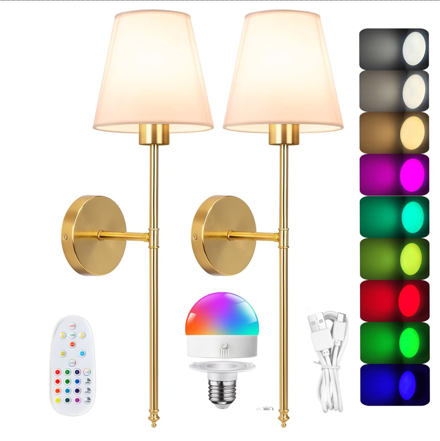 Adhesive no-drill Amazon cross-border rechargeable wall lamp, no wiring, RGB remote dimming for living room, bedroom, and bedside