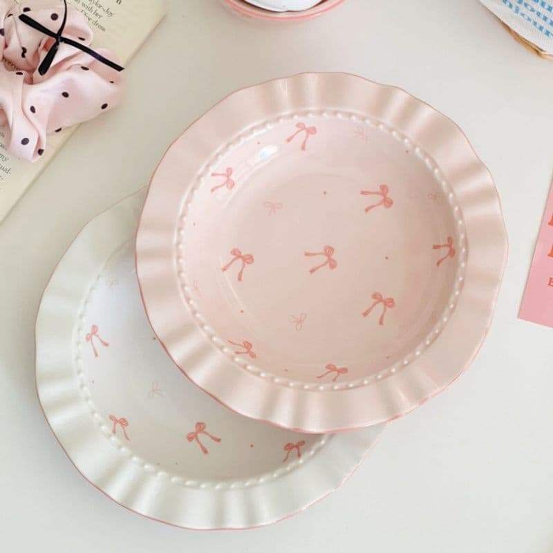 High-Aesthetic Ceramic Hat Lace Dinnerware Ins Deep Plate Pasta Western Food Salad Plate Serving Plate Home Vegetable Plate