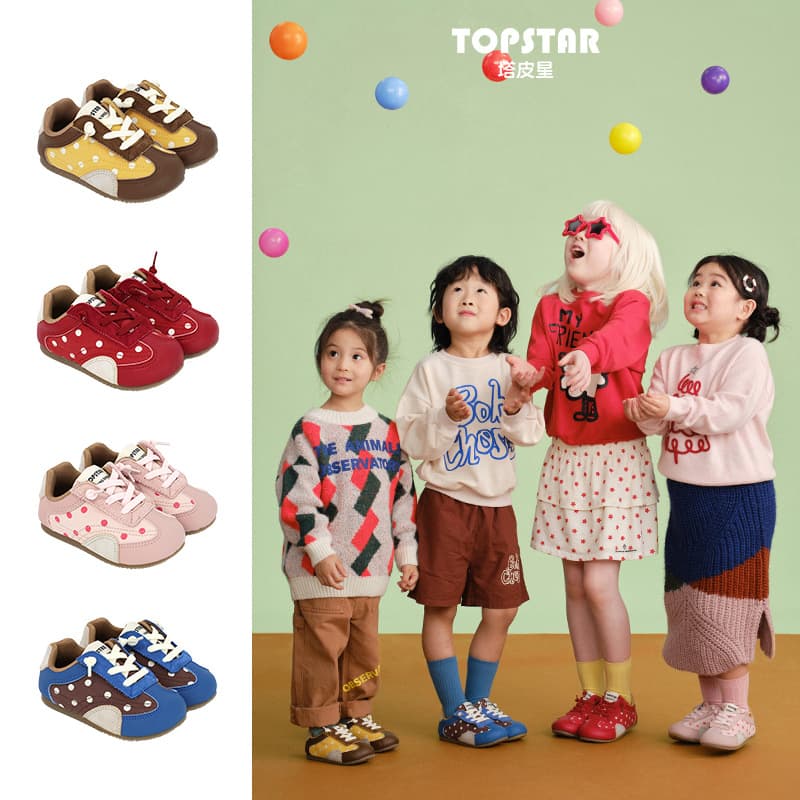 Topstar2026 Autumn New Girls Polka Dot Sneakers Kindergarten Entry Shoes Velcro 3 Baby Shoes 6086
