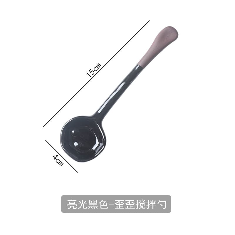 Long Handle Curved Spoon - Cute Exquisite Rustic Ceramic Afternoon Tea Coffee Stirring Spoon, High-Quality Handcrafted Spoon