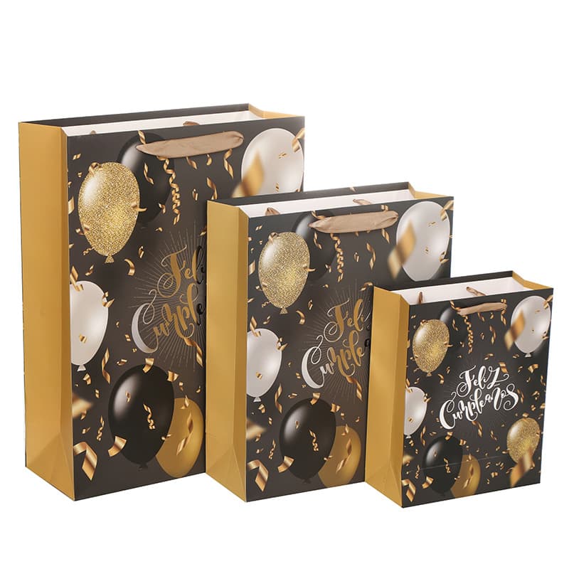 Spanish Black Silver Foil Birthday Paper Bag White Card Gift Bag