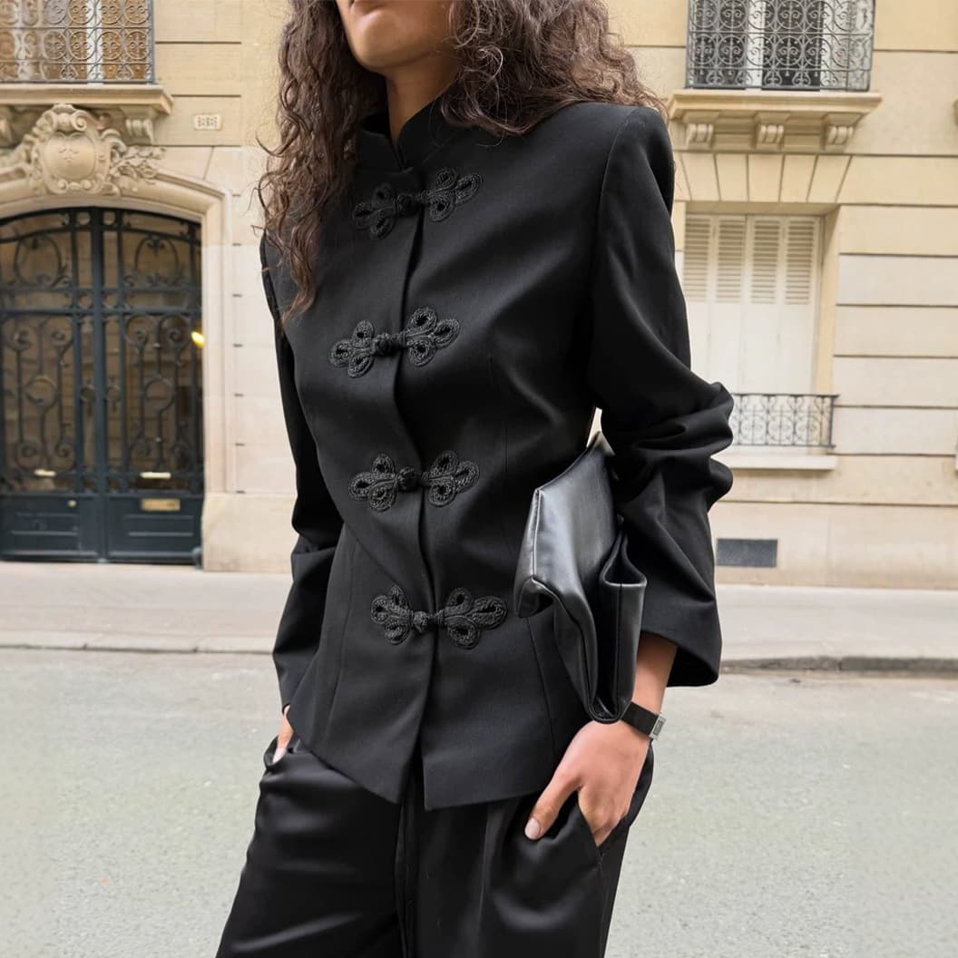 Cross-border New Chinese-style Buttoned Blazer Jacket for Women, 2026 Spring/Autumn New Arrival, Elegant Casual Commuter Blazer