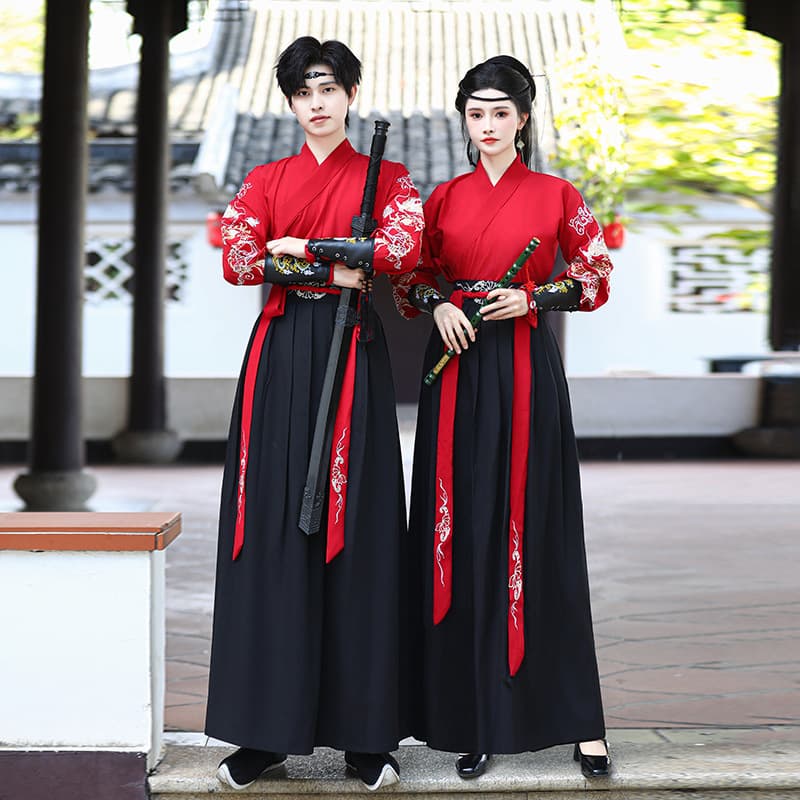 Chinese Style Traditional Men's and Women's Dragon Pattern Embroidery Large Size Ancient Martial Arts Style Ancient Style Men's and Women's Couple Hanfu Performance Set