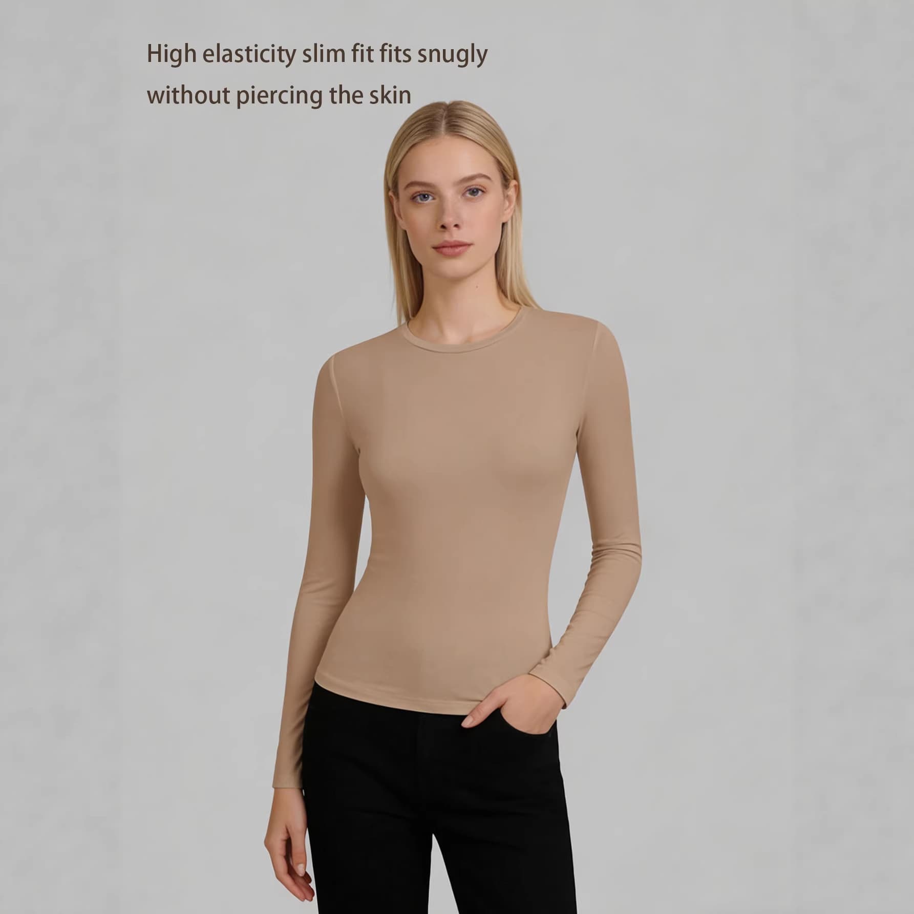 Women's Long-Sleeve Base Shirt for Spring, Slim-Fit Casual Top, European and American Style, Versatile Inner Wear T-Shirt