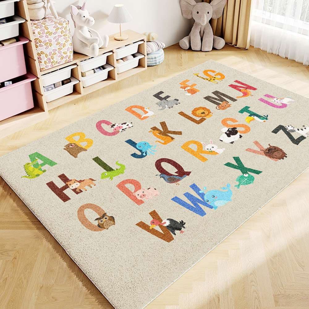 Cross-border Flannel Living Room Carpet Letter Print Rectangular Living Room Rug Children's Reading Area Kids Room
