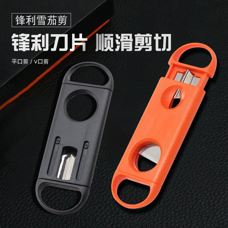Factory wholesale plastic cigar cutter/stainless steel V-shaped cigar cutter with hole drill; simple and portable.