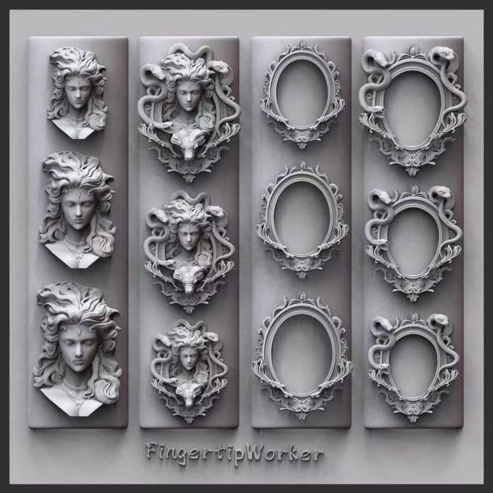 New internet celebrity retro manicure Medusa mold silicone European style carved photo frame three-dimensional flower frame relief high transparency