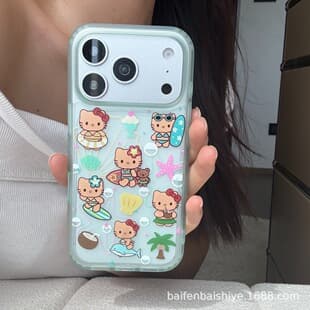 Cartoon Summer Black Skin Hello Kitty Apple iPhone 15 Compatible Apple 17/16 PROMAX Phone Case Shockproof Cover