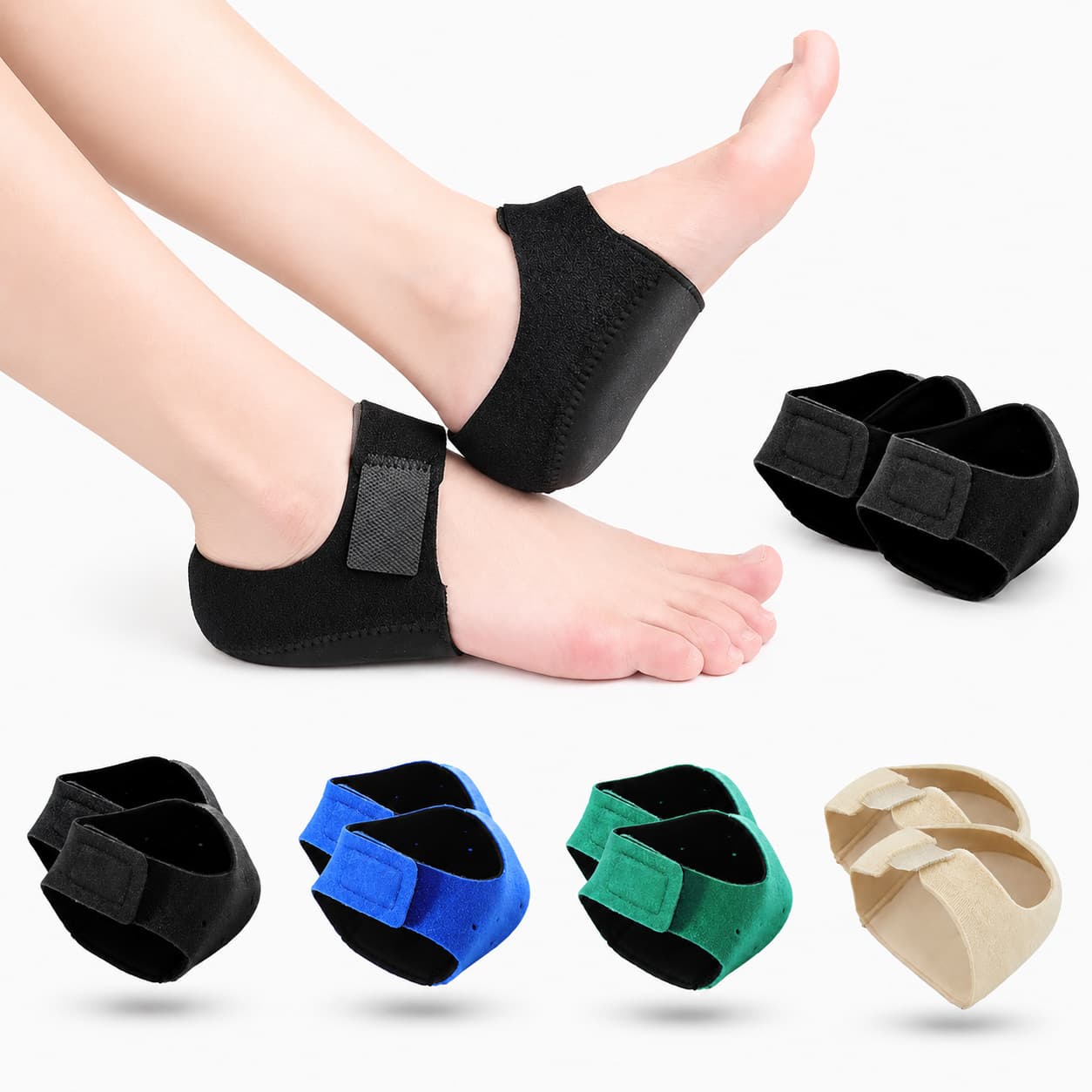 Silicone Heel Sleeve, Heel Pad, Heel Cushion, Gel Protector Socks, Men and Women Heel Cushion with Velcro