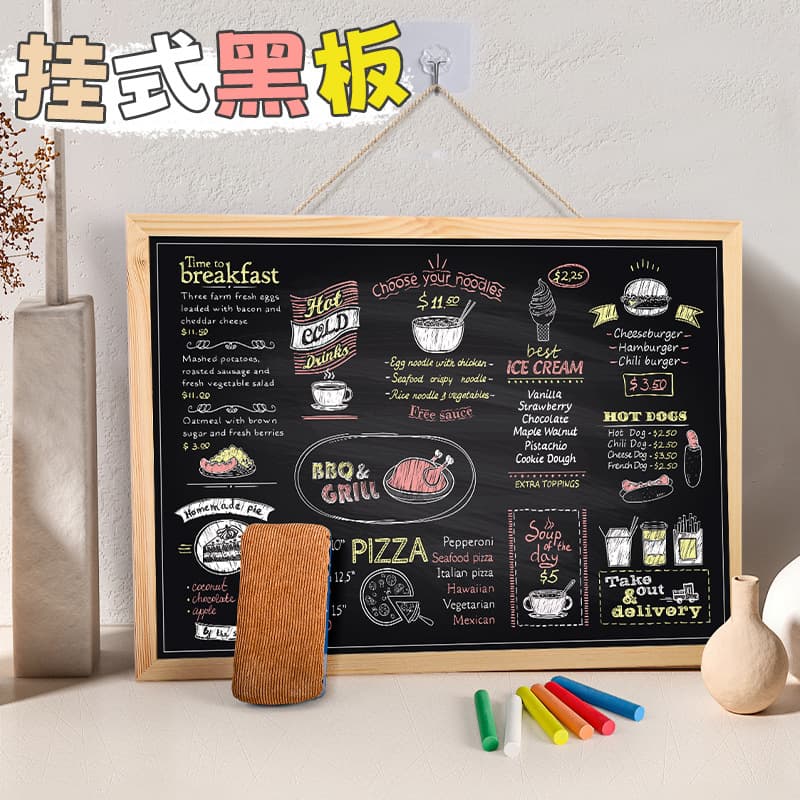 Wall-mounted Blackboard with Wooden Frame for Cafes and Restaurants, Menu Writing Display Boards, Decorative Stall Wooden Memo Boards