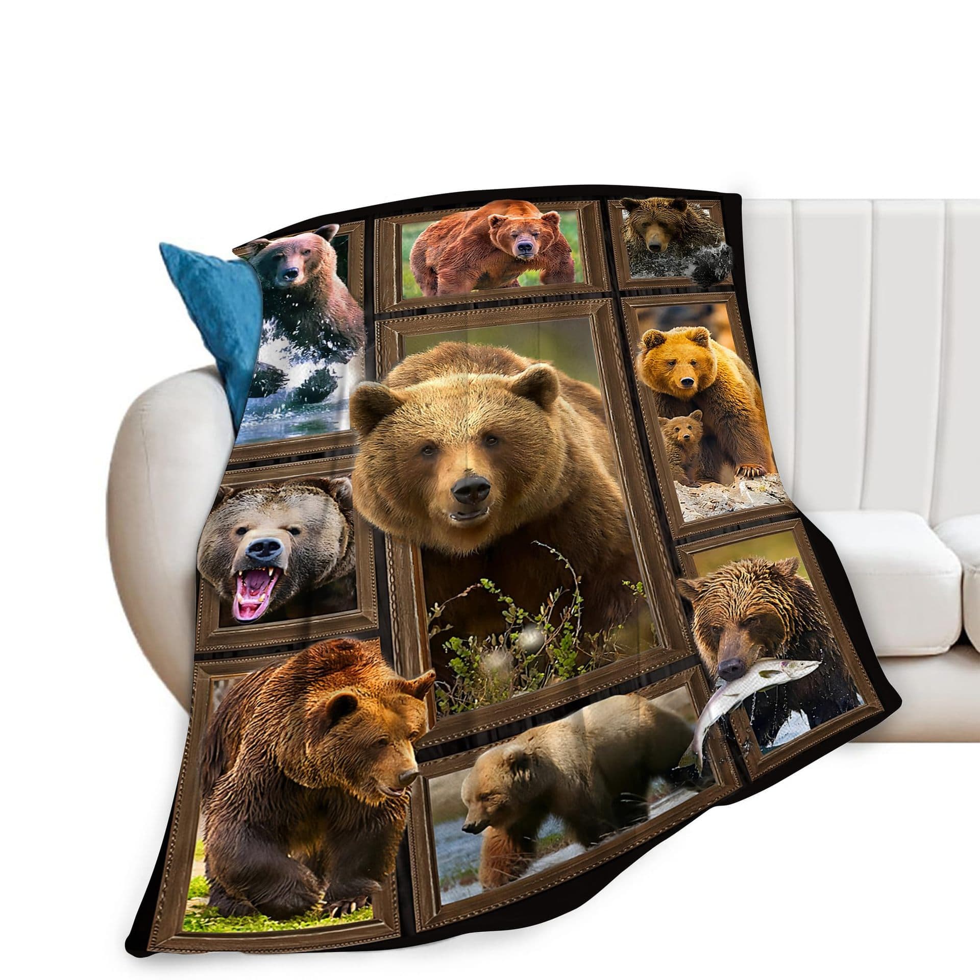 Animal Theme Brown Bear Blanket Soft Comfortable Flannel Warm Home Essential Printed Blanket Gift for Men and Women