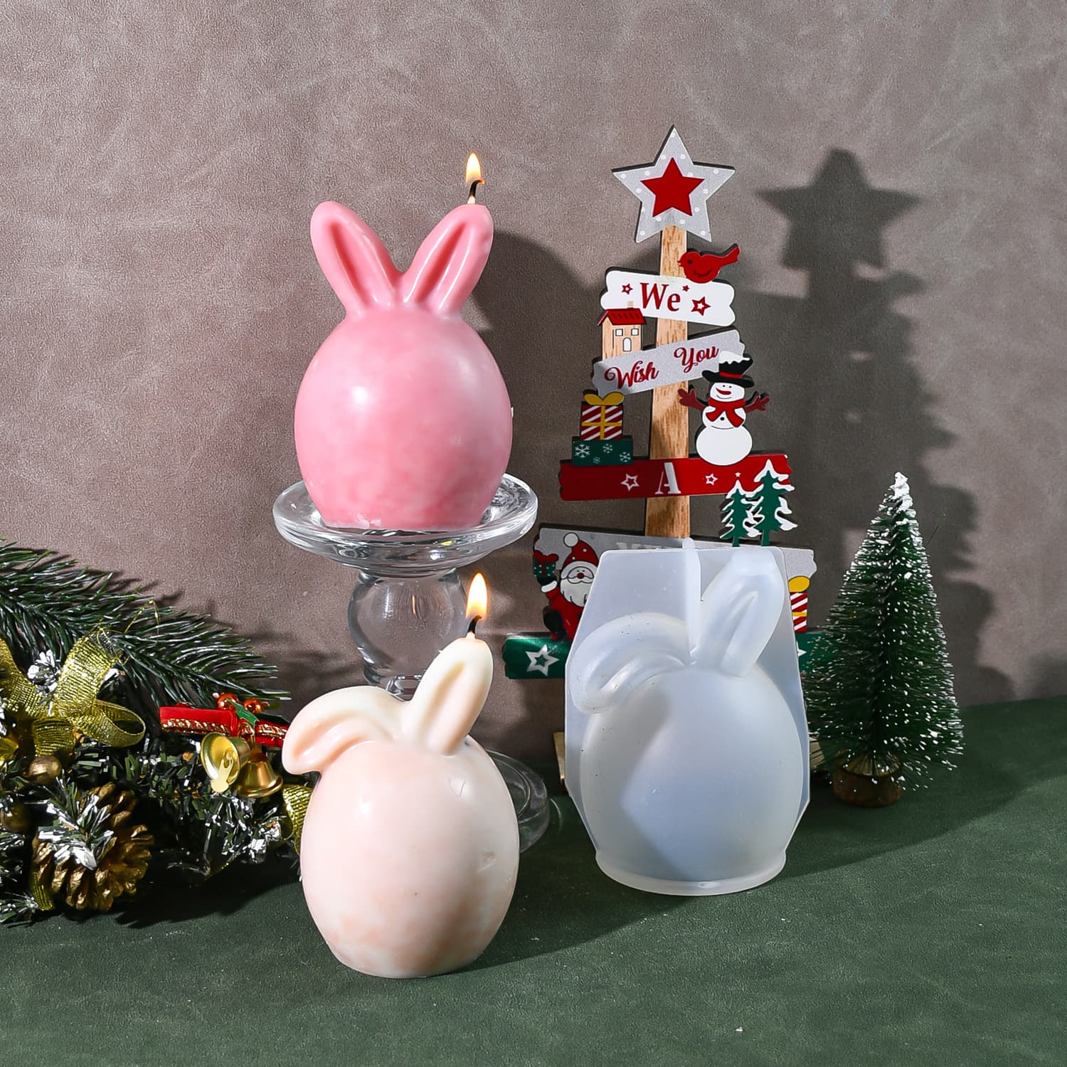 New diy Easter bunny diy scented candle mold cute bunny egg folded ear rabbit plaster ornament mold