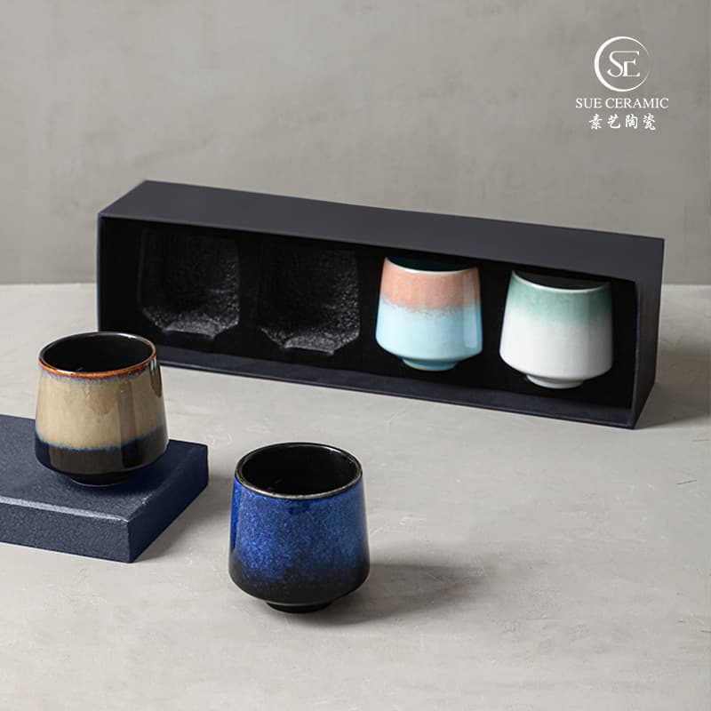 Cross-border Hot Sale Ceramic Cup Set, Creative Japanese Retro Kiln-Change Teacup, High-end Event Gift Customization