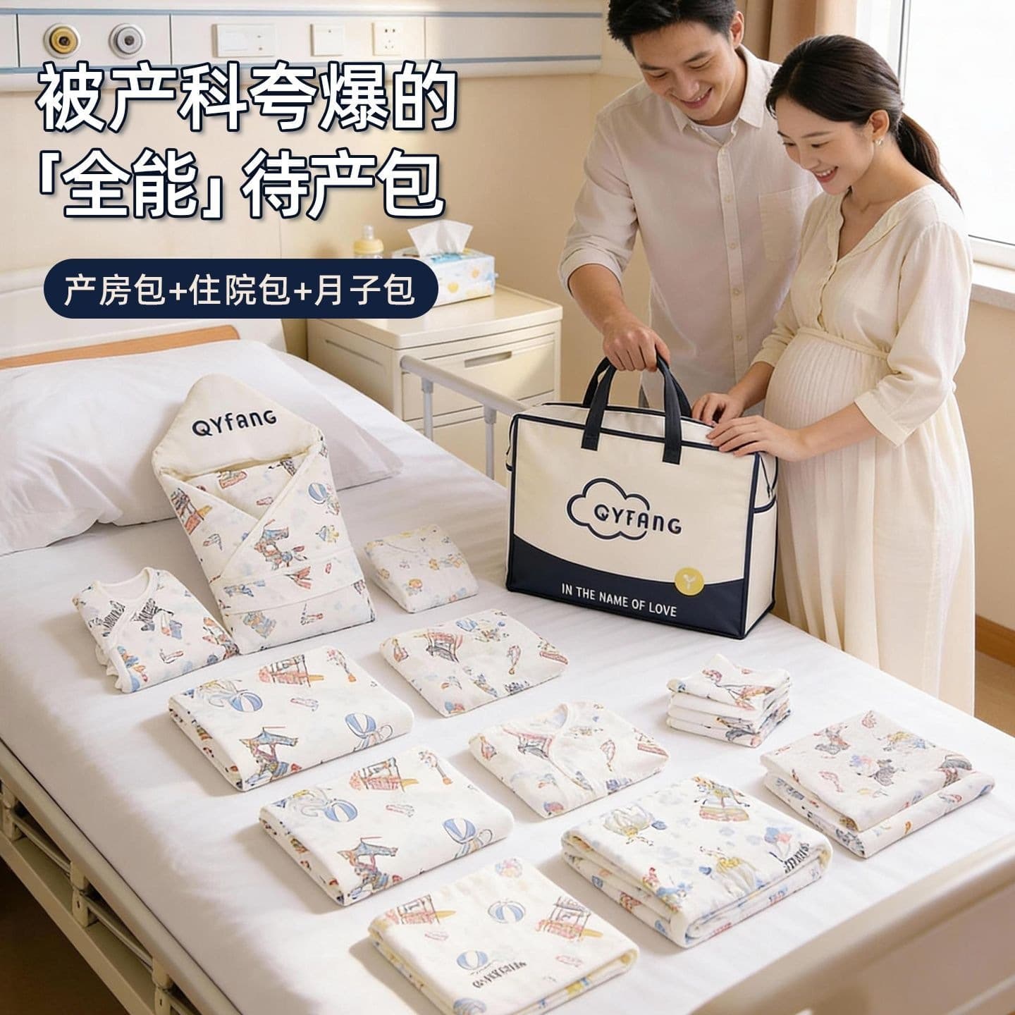 Practical Newborn Baby Maternity Delivery Bag, Full Set of Baby Supplies for Hospital Admission in Autumn and Winter, Mother and Child Clothing
