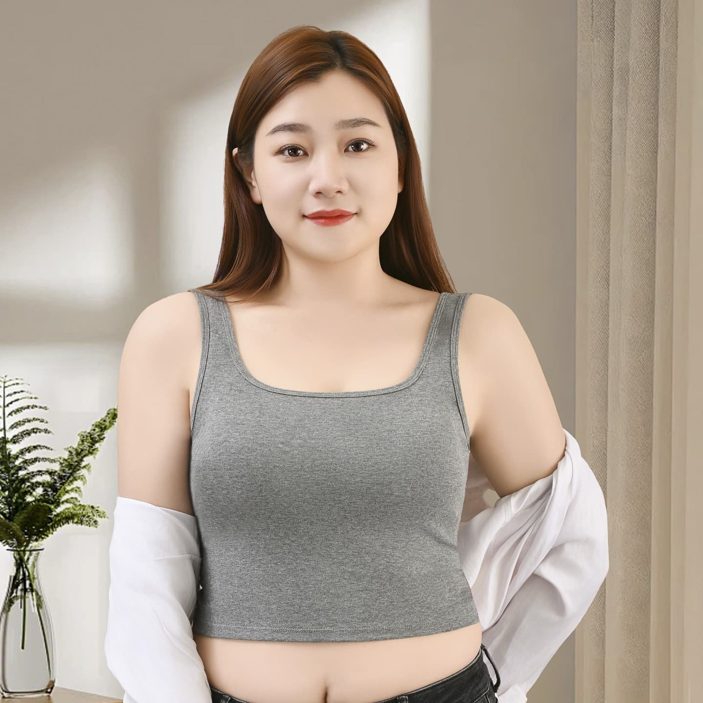 Plus-Size Vest with Built-In Fixed Chest Pads for Women, Suitable for Both Inner and Outer Wear, Sports Beauty Back Bra, No Need to Wear a Bra, Camisole Tube Top