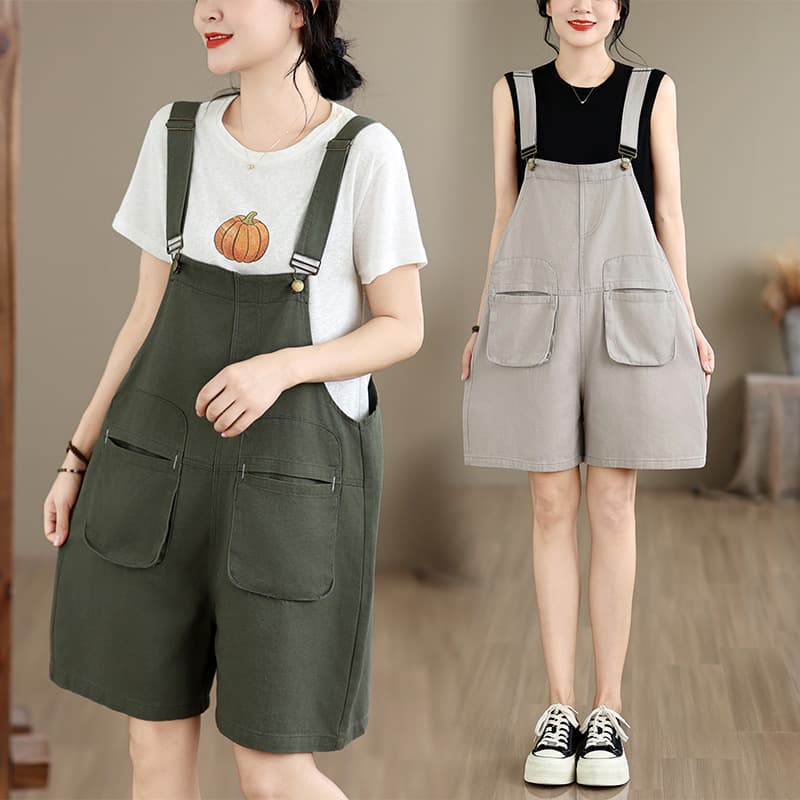 2026 Summer New Fashion Large Pocket Washed Plus Size Overalls Shorts for Women
