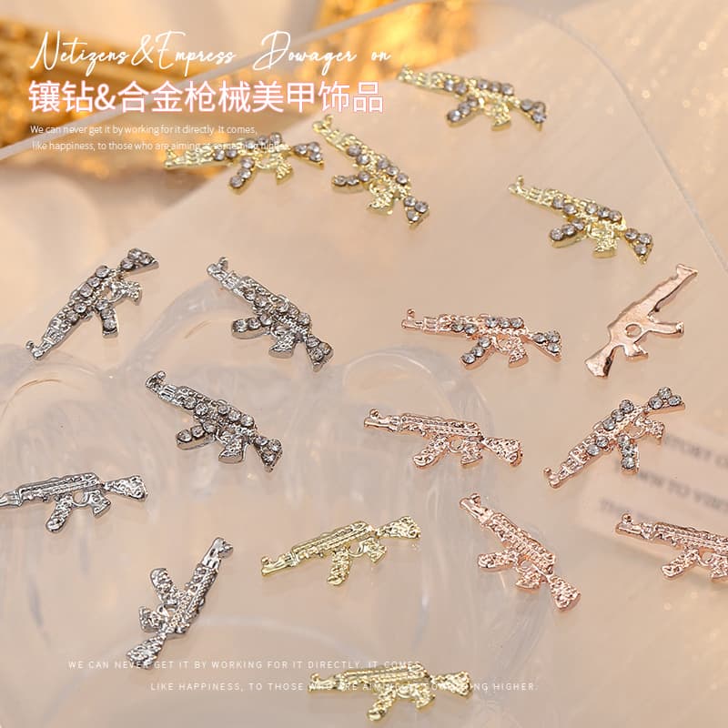 Cross-Border New Nail Jewelry Diamond Gun Decoration Alloy Metal Nail Decoration Simulation Jesus Weapon Model Accessories
