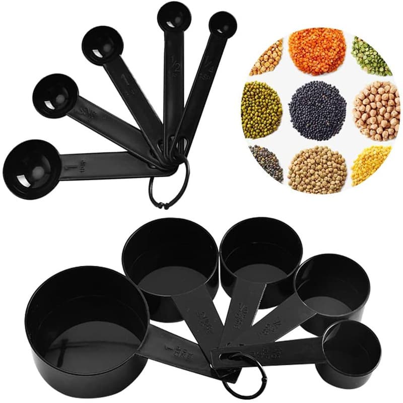Plastic baking measuring cup measuring spoon set Black ten-piece plastic measuring spoon measuring spoon set with graduated measuring spoon