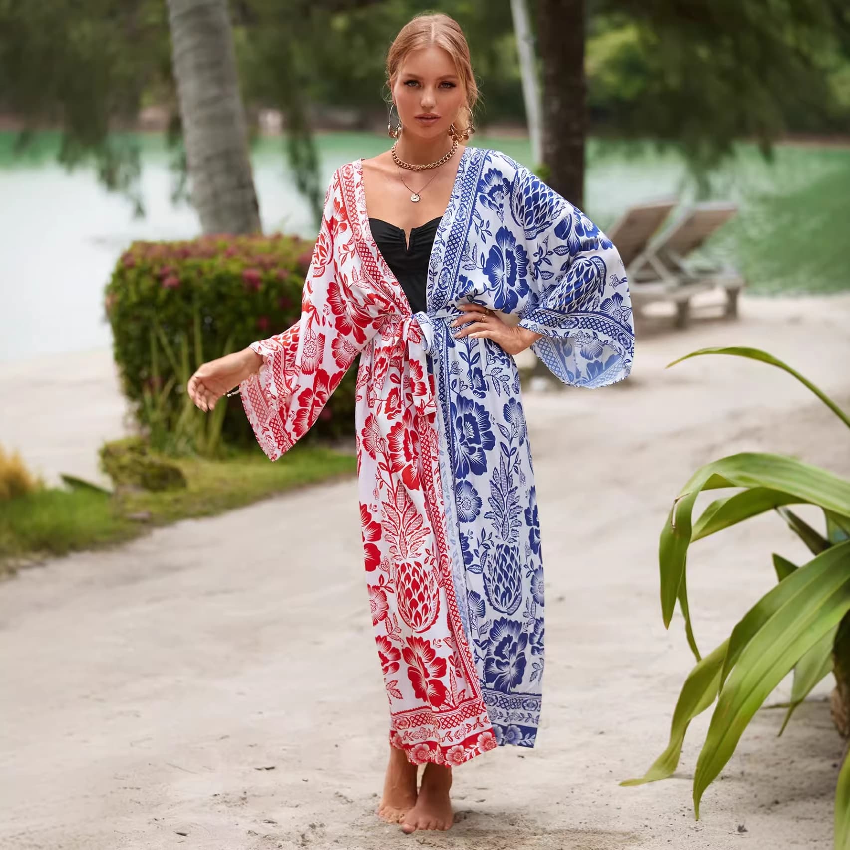 2026 New European and American Printed Long Robe Beach Cover-Up Sexy Sun Protection Cardigan Vacation Bikini Outerwear for Women