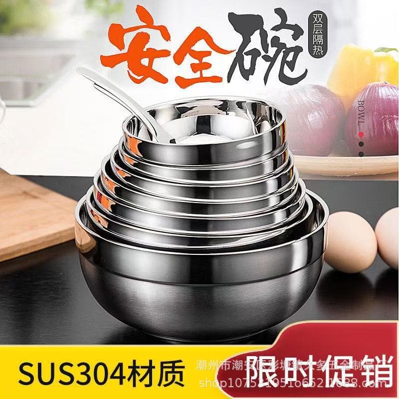 Factory direct sales 304 stainless steel double-layer bowl, canteen platinum bowl, insulated bowl, household rice bowl, children's bowl, engraved bowl