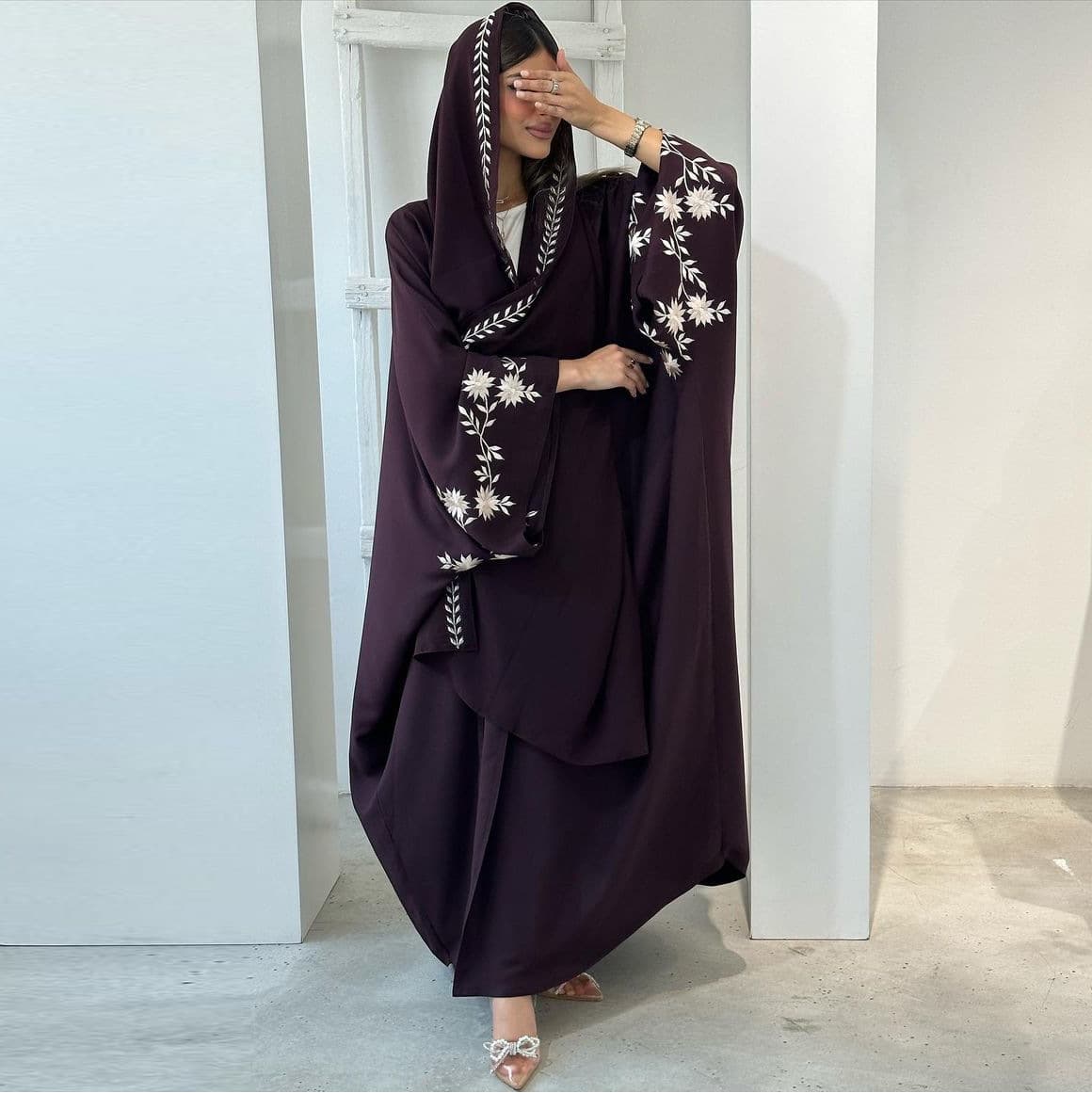MQ154 Long Dress Cross-Border Women's Embroidered Cardigan Ladies' New Fashion Dress with Headscarf Two-Piece Set