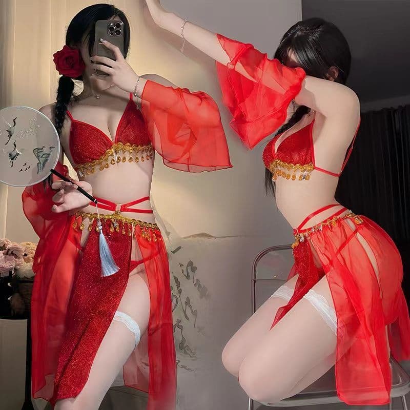 Battle clothes popular antique exotic dancer bellyband Hanfu suit red passion temptation couple series gadgets for women