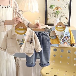 Boys' Stylish Spring/Autumn Outfit Set: 2026 New Kids' Casual Cardigan Long-Sleeve Three-Piece Set, Baby Clothes Drop Shipping