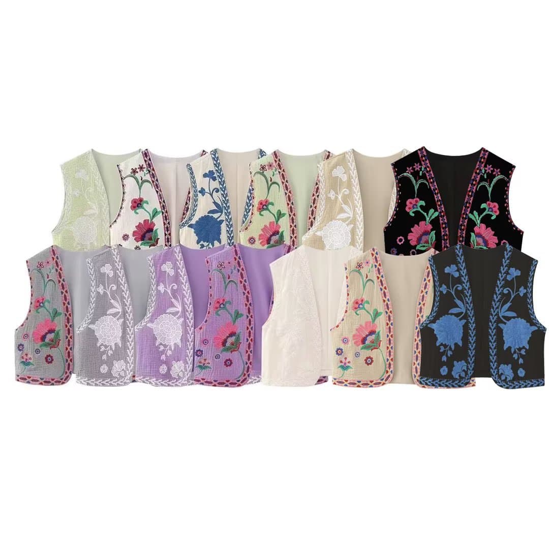 2025 New Embroidery Open-Front Vest for Women's Fashion Export 3475