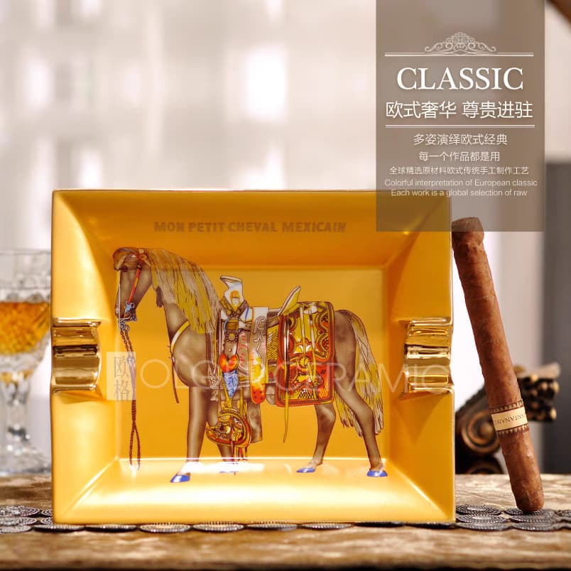Cross-border European-style Vintage Cigar Gilt Bone China Ashtray Home Fashion Living Room Decoration Hotel Model Room Smoking Tray
