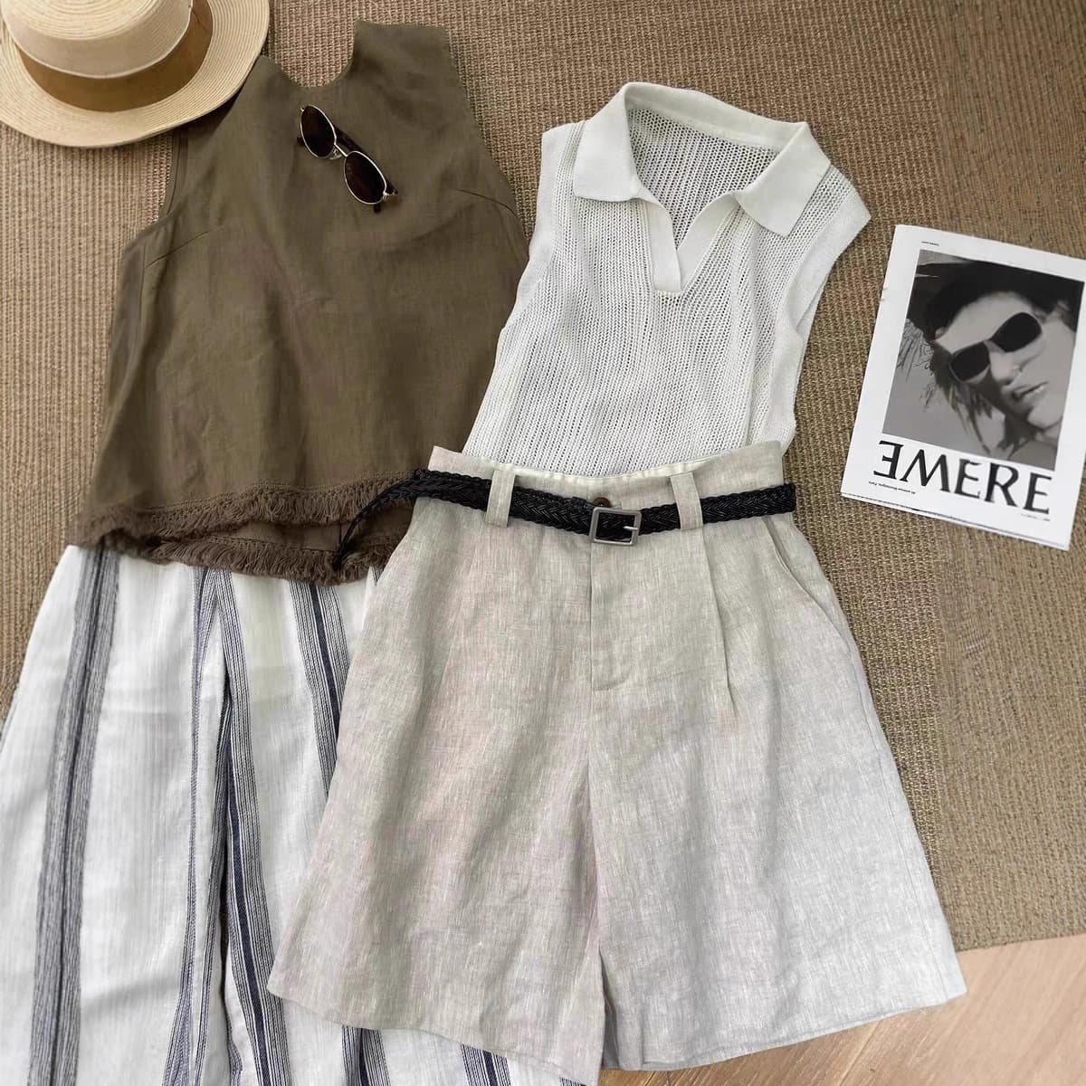 You Mei Li Zi! Perfect for Travel and Office~Old Money Style Minimalist Linen Shorts for Women 2026 New Knee-Length Pants