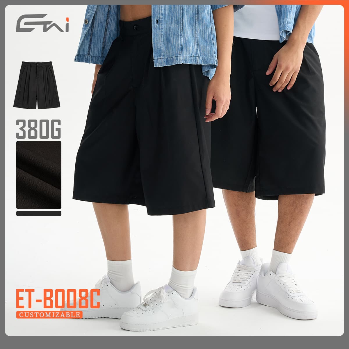 ETAI Men's Clothing | Heavyweight High-Quality Pleated Knee-Length Shorts for Men, European and American Trendy Loose Fit Casual Shorts