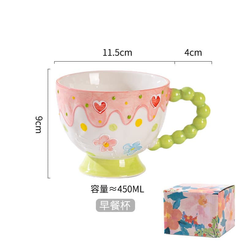 Color Box Hand-Painted Cartoon Breakfast Cup Ceramic Cup Creative Home Drinking Cup Large Capacity Oatmeal Cup Milk Cup