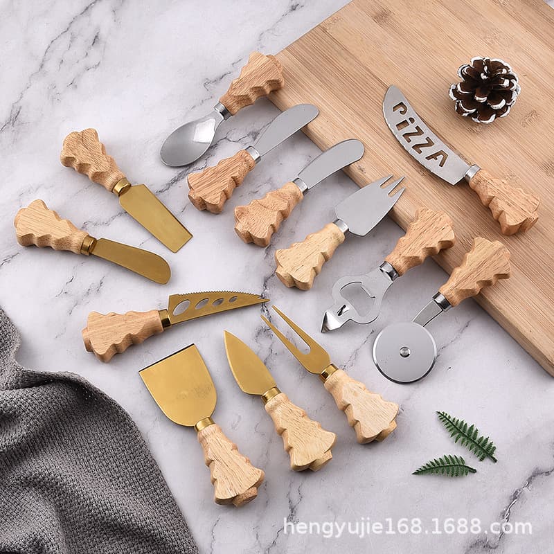 Stainless Steel Cheese Knife Butter Knife Christmas Tree Handle Toast Spreader Knife Cheese Scoop Roller Pizza Cutter
