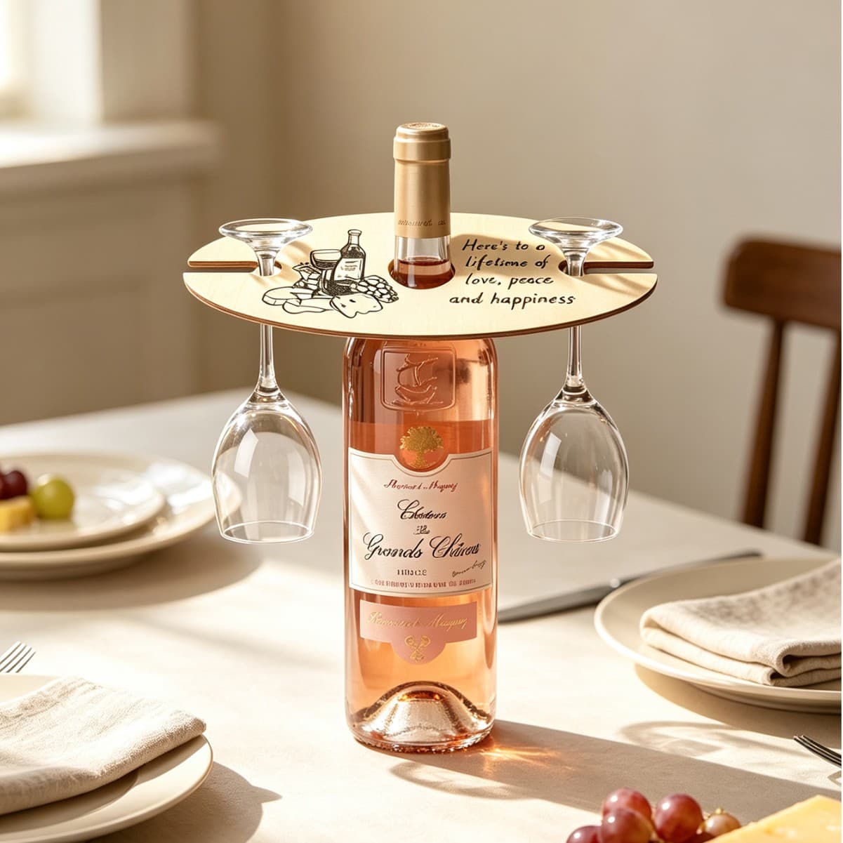 Wooden red wine table board portable wine rack wine bottle hanging wine glass storage bracket outdoor picnic wine glass support tray