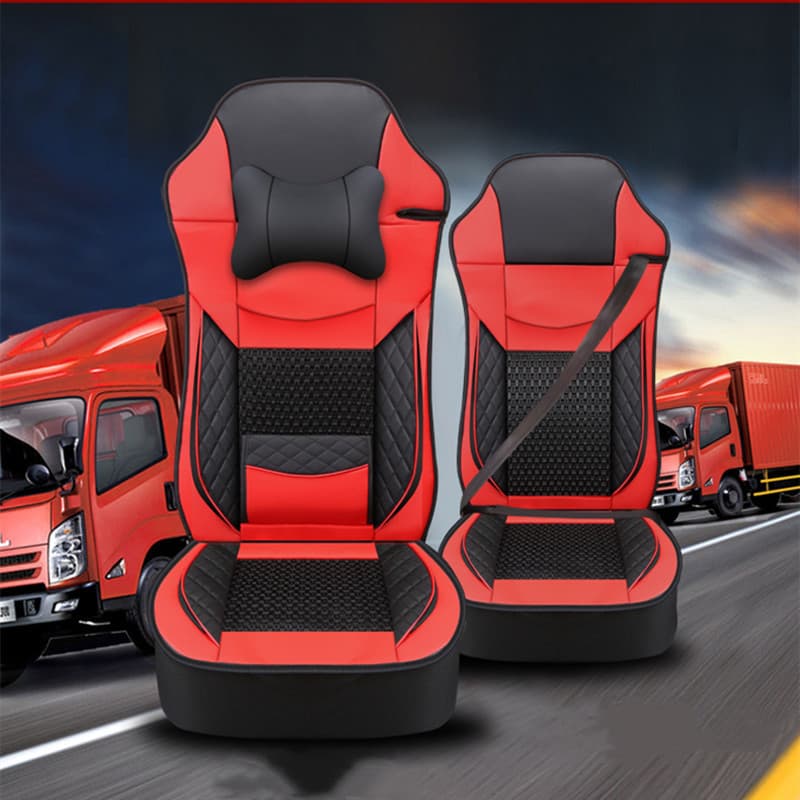 Universal Four Seasons Heavy Duty Truck Seat Cover Full Wrap Polyester Fiber Silk Cotton Filling Business Style PU Leather Surface