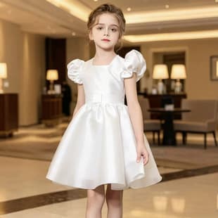 Children's Formal Dress with Puff Sleeves, Princess Gown for Little Girls, Birthday Party Holiday Performance Dress, Summer