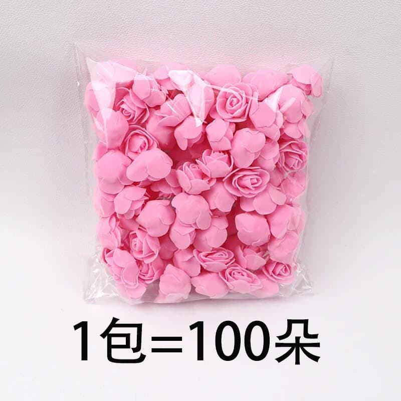 100pcs OPP Bag Packing 3.5cm Foam Flower PE Artificial Flower Candy Box Rose Bear Unicorn DIY Mini