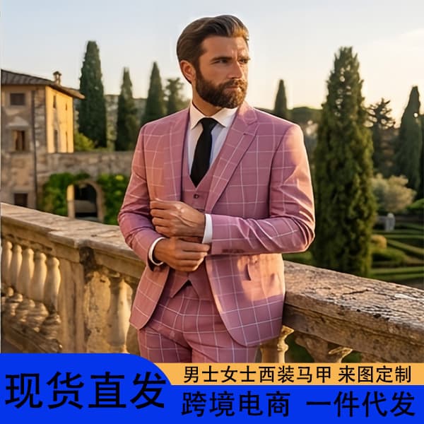 Temu Plaid Suit Three-Piece Set Slim Fit Formal Wear Groomsman Suit Wedding Suit in Stock Groomsman Suit Three-Piece Set