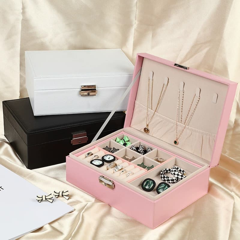 Cross-border Double-Layer Jewelry Box Large Capacity Ring Earring Necklace Bracelet Organizer Storage Case with Lock