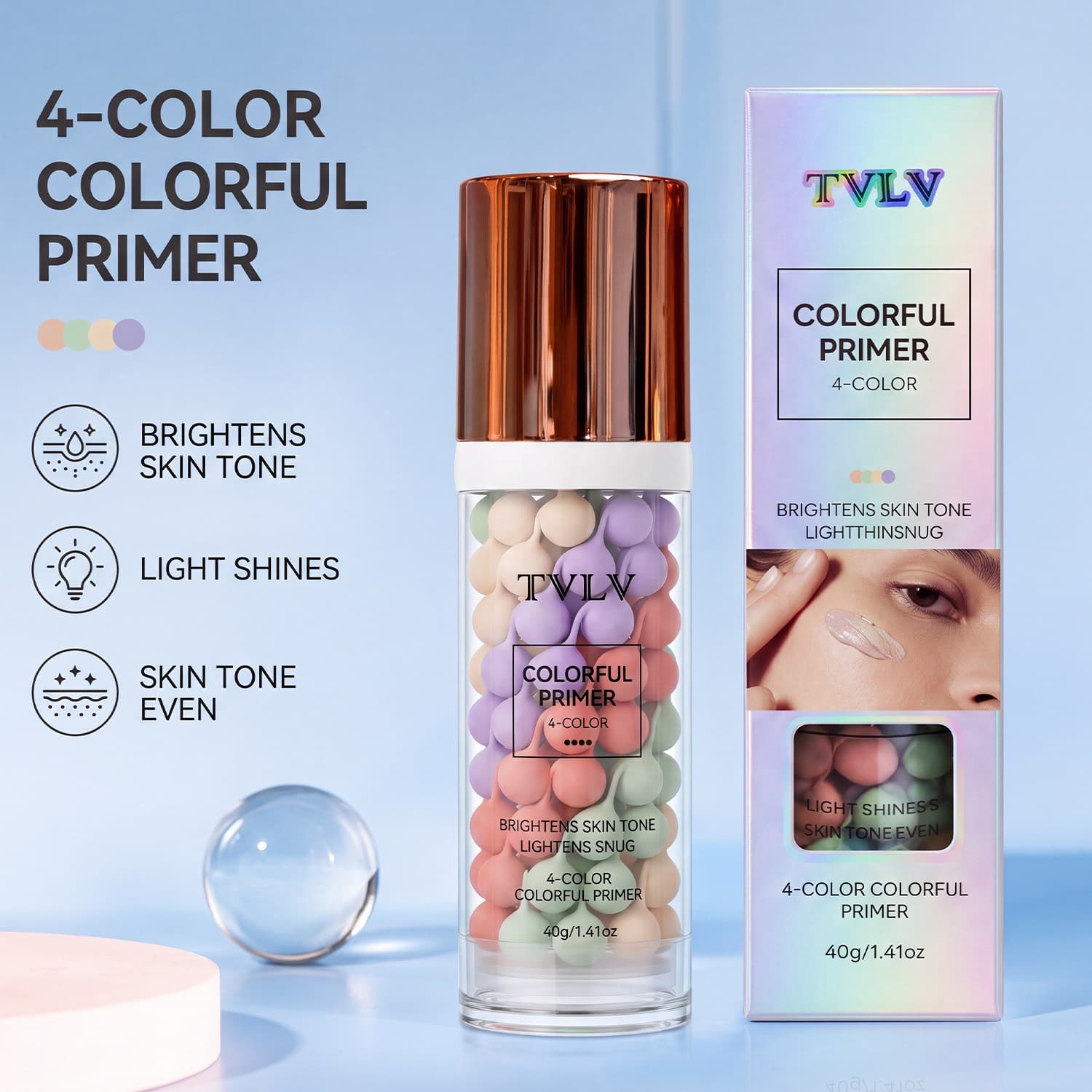 TVLV cross-border foreign trade specializes in color makeup primer to even out skin tone, moisturize and concealer, four-color isolation makeup primer