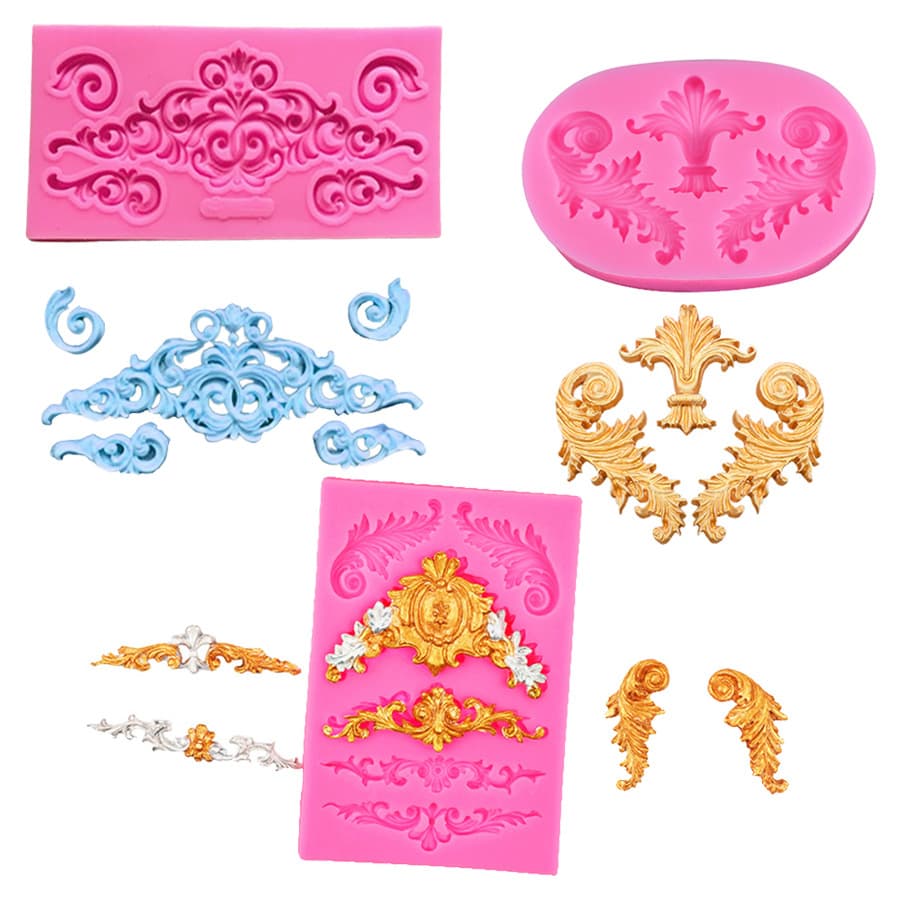 Retro European Lace Silicone Baking Mold Chocolate Cake Decoration Tool DIY Pastry Baking Mold Irregular Shape Pink Color