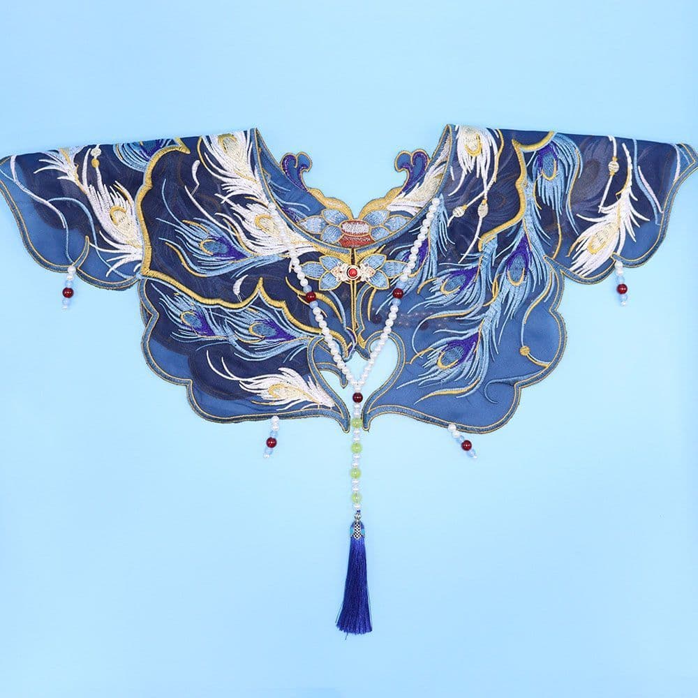 Peacock blue Hanfu cloud collar embroidery style academic gown horse-face skirt versatile shawl new Chinese-style national style embroidered detachable collar