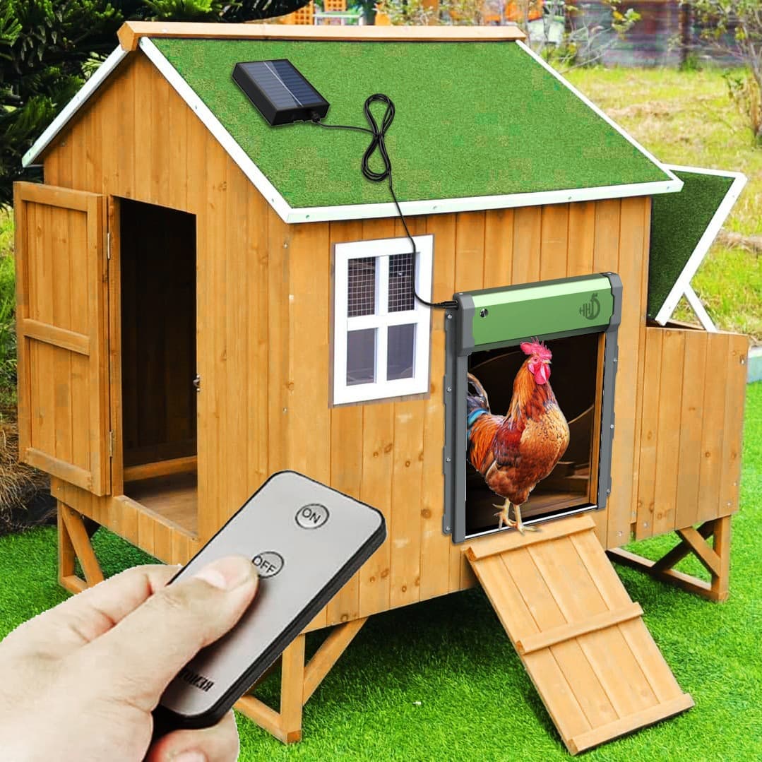 Cross-border Solar-Powered Automatic Light-Sensing Chicken Coop Door with Remote Control, Automatic Roll-Up Door, Pet Chicken Cage Door for Home Use