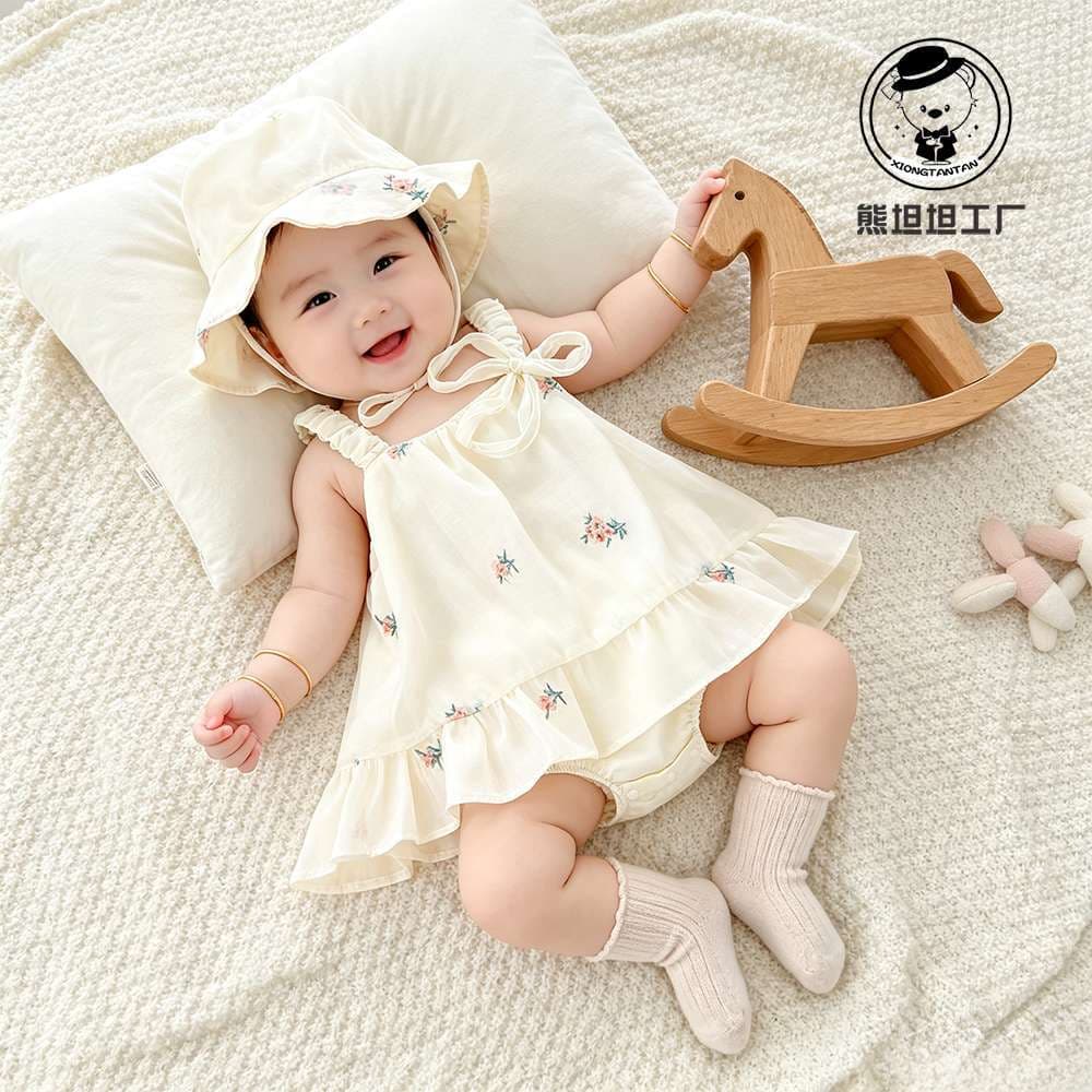 Summer sling bag baby clothes baby girl thin sling harem newborn princess hundred day jumpsuit